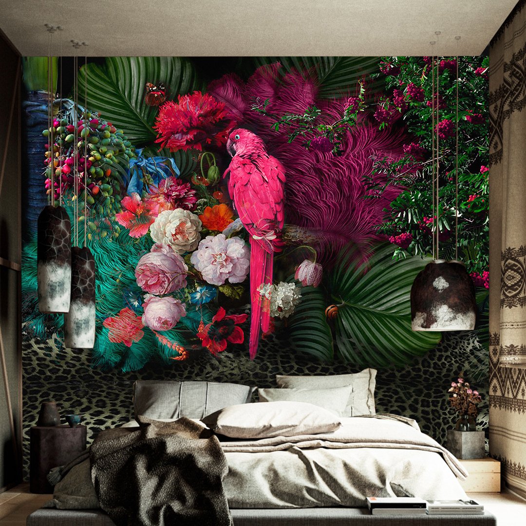 3D Flowers with Parrot Customised Wallpaper DDS442 2