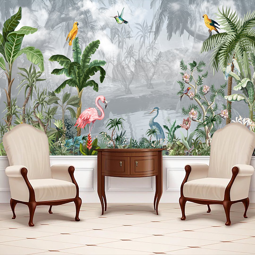 Botanical theme with Tropical plants and a Beautiful Flamingo DDS525