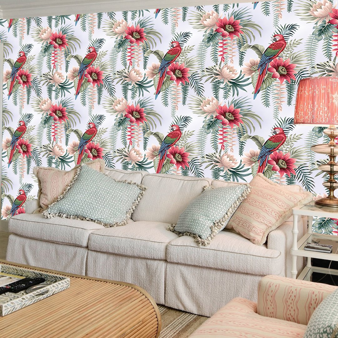 3D Flowers with Macaw Customised Wallpaper DDS458 1
